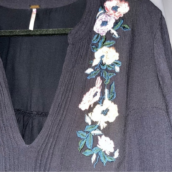 Free People Black Floral Embroidered Mia Small Tunic Dress - Picture 3 of 9